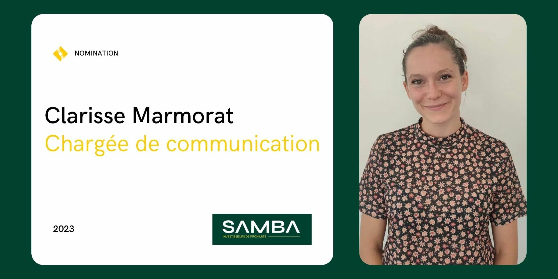 Clarisse MARMORAT, nouvelle chargée de communication chez SAMBA Clarisse MARMORAT, nouvelle chargée de communication chez SAMBA