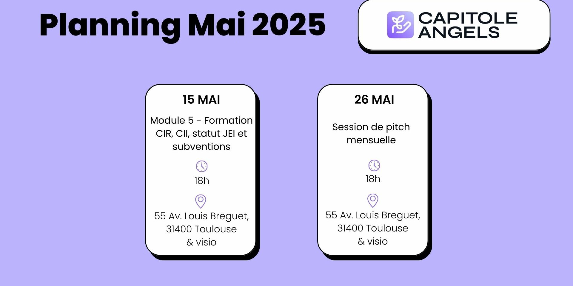 Agenda Mai 2025 – Capitole Angels Agenda Mai 2025 - Capitole Angels