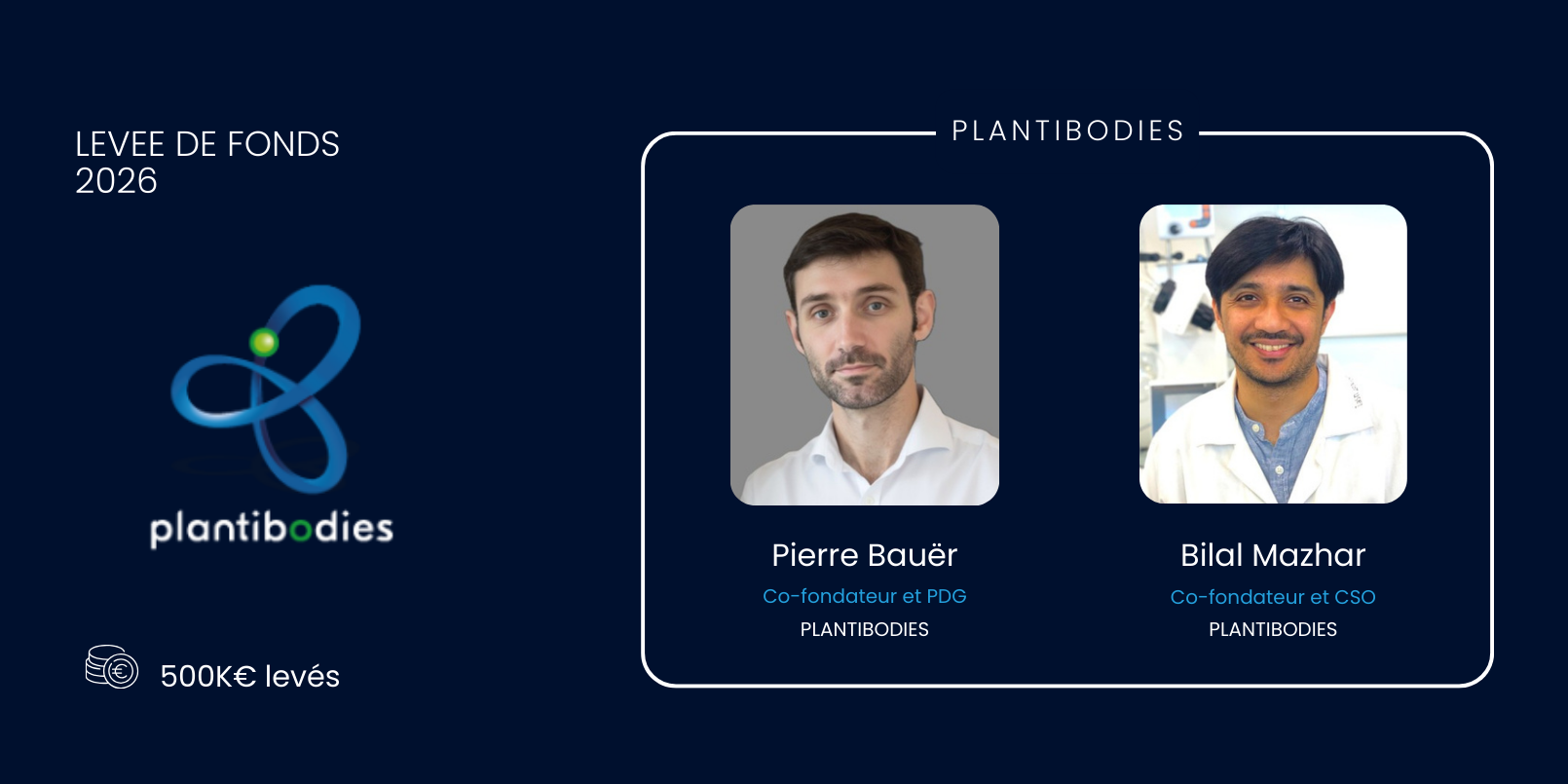 Les Business Angels co-investissent dans Plantibodies Angels Santé, Les Business Angels des Grandes Ecoles et Investessor, réseaux membres de France Angels, co-investissent à hauteur de 500K€ dans Plantibodies.